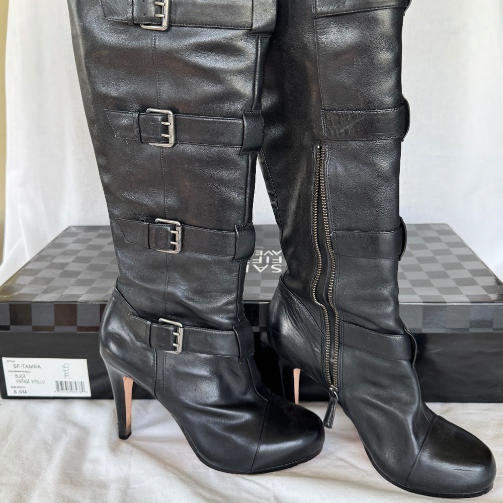 Saks Fifth Avenue Tamra Black Leather knee-high boots W8.5